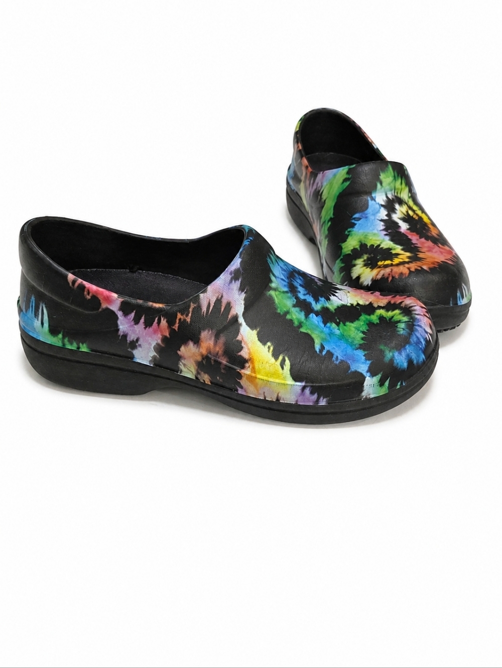 Crocs Work Clogs Tie Dye Women’s Black Slip Resistant Nursing Chef Shoes Size 10